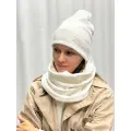 CZAPKA +KOMIN DAMSKI PRĄŻKOWANY ECRU