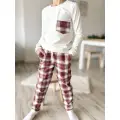 KOMPLET BLUZKA Z KIESZONKĄ + JOGGERY W KRATĘ BURGUND Z KIESZONKAMI