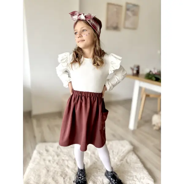 KOMPLET BLUZKA MOTYL LUSIA+SPÓDNICZKA DORKA BURGUNDOWA