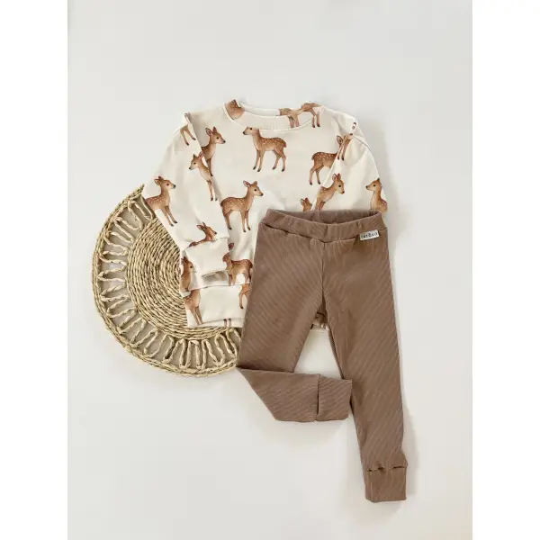KOMPLET BLUZA PRĄŻKOWANA SARNY + LEGGINSY PRĄŻKOWANE CYNAMON