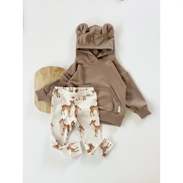 KOMPLET USZATKA Z KIESZONKĄ CYNAMON + LEGGINSY PRĄŻKOWANE SARNY