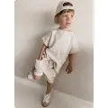 KOMPLET T-SHIRT Z KIESZONKA WAFEL BEŻ + SZORTY Z KIESZONKAMI WAFEL BEŻ