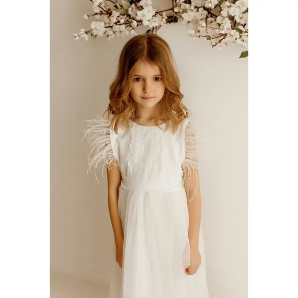 SUKIENKA DZIEWCZĘCA SUBTELNE PIÓRKA BIAŁA