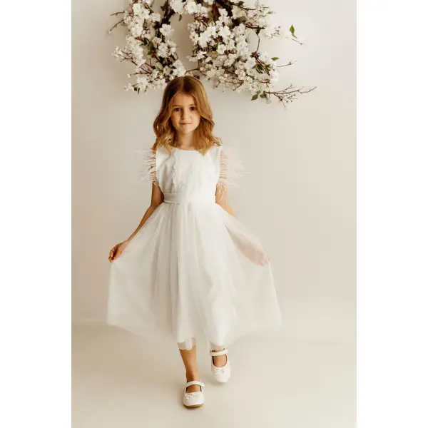 SUKIENKA DZIEWCZĘCA SUBTELNE PIÓRKA BIAŁA