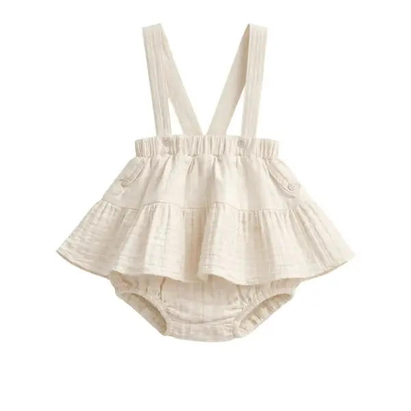 MUŚLINOWY BLOOMERS Z BASKINKĄ NA SZELKACH - KREMOWE