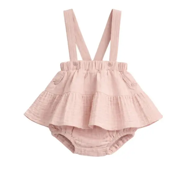 MUŚLINOWY BLOOMERS Z BASKINKĄ NA SZELKACH - RÓŻOWE