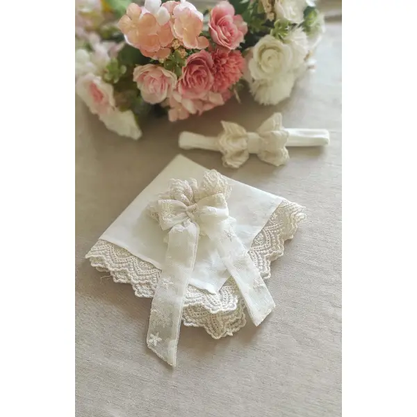 SZATKA DO CHRZTU Z HAFTEM I OPASKA NA ŚWIECĘ