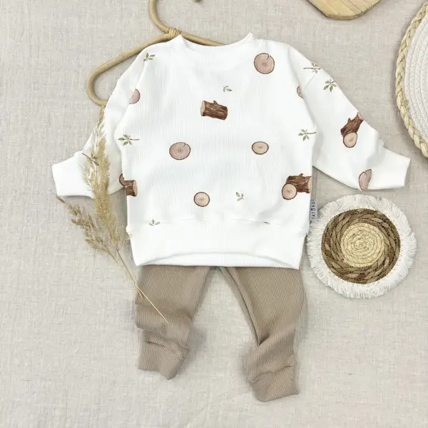 KOMPLET DZIECIĘCY BLUZA DRZEWO + legginsy prążkowane LATTE - zgrywus.net