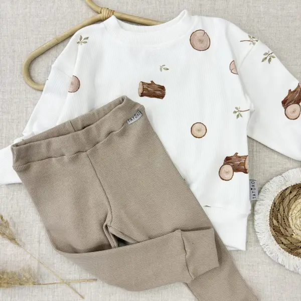 KOMPLET DZIECIĘCY BLUZA DRZEWO + legginsy prążkowane LATTE - zgrywus.net