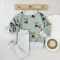 KOMPLET - bluza sweet bears szałwiowe i legginsy prążkowane beżowe - zgrywus.net