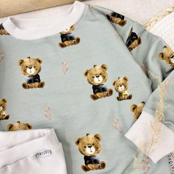 KOMPLET - bluza sweet bears szałwiowe i legginsy prążkowane beżowe - zgrywus.net